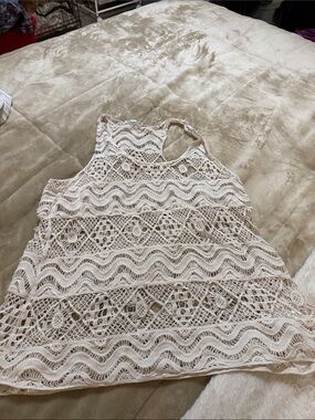 Maurices Cream Crochet Racerback Tank